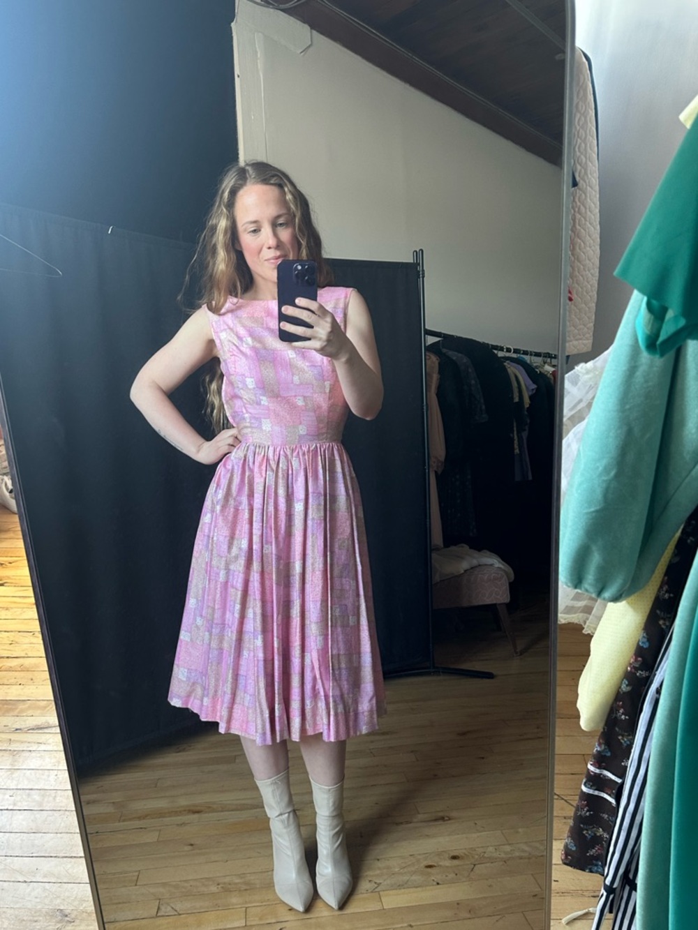 50s vintage Classic Sleeveless Pink Midi Dress